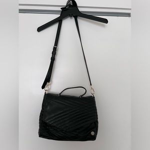 Tory Burch, black leather Chevron patterned handbag